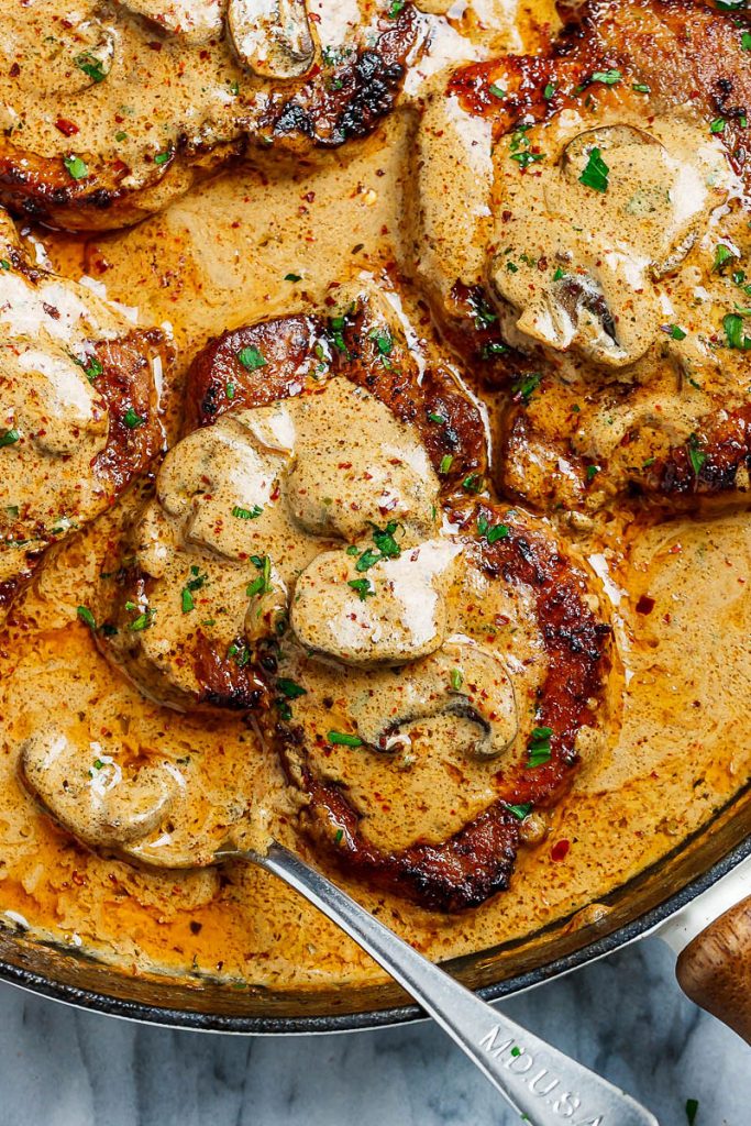 Seared Pork Chops Simmered In Mushroom Sauce - Kitchen Cookbook