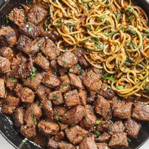 Garlic Butter Steaks and Noodles