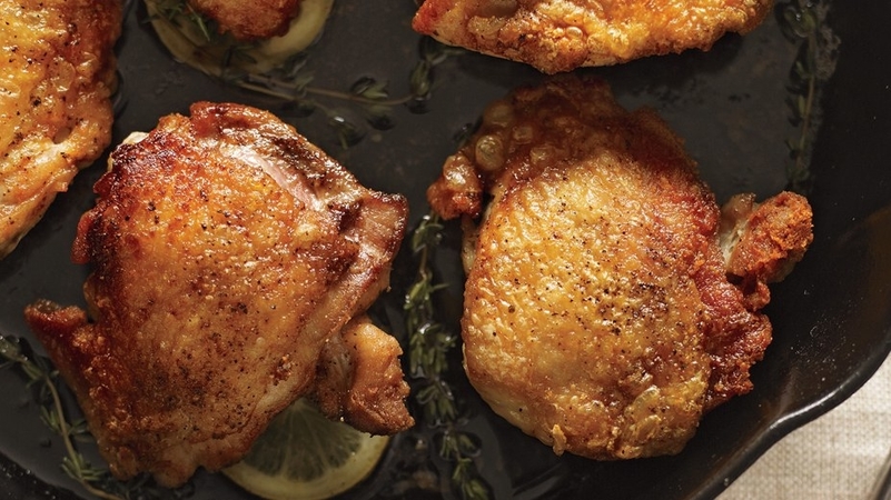 Perfectly Crispy Pan Fried Chicken Thighs