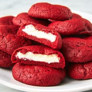 Red Velvet Cookies Stuffed With Cream Frosting
