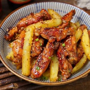 Fried Potatoes and Chicken Wings