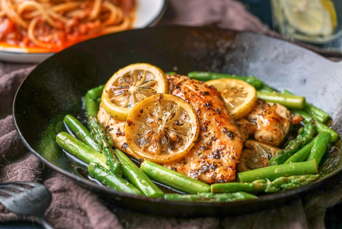 Pan-Fried Lemon Chicken Fillet with Asparagus